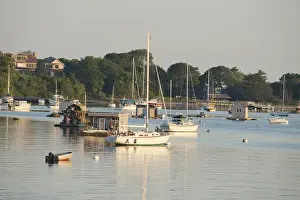 Images Dated 6th July 2012: Massachusetts, Woods-Hole. Idyllic Woods-Hole harbor and houseboat