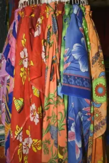 Fabric Prints: Mauritius, Port Louis. Souvenirs in shop at Caudan Waterfront