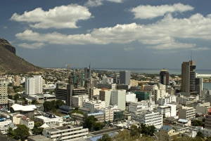 Mauritius, Port Louis. View of Port Louis, capital of Mauritius, from Fort Adelaide Mauritius, Port Louis. View of Port Louis, capital of Mauritius, from Fort Adelaide