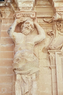 Malta Prints: Mdina, Malta. Old stone carving graces a building in Valetta