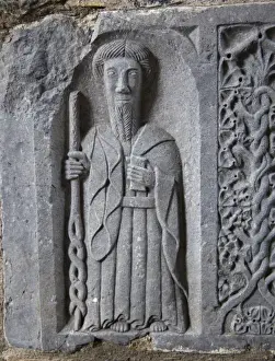 Stone Carving Prints: Medieval stone carving of a Saint at Jerpoint Abbey in Kilkenny Ireland