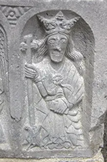 Stone Carving Prints: Medieval stone carving of St. Margaret at Jerpoint Abbey in Kilkenny, Ireland