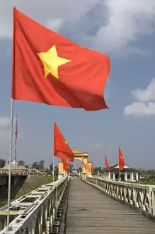 Vietnam War Prints: Memorial portal to Ho Chi Minh at the Hien Luong Bridge spanning the Ben Hai River