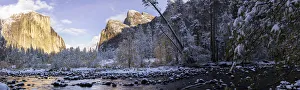 Images Dated 10th June 2021: Merced River. Autumn first snow in Yosemite National Park, California, USA
