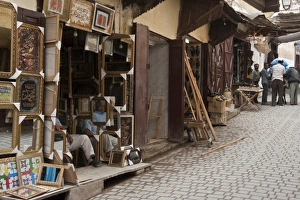 Medina Prints: Merchant outside his stall in the Medina Fes, Middle Atlas, Morocco