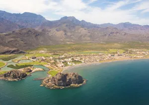 Sea Of Cortez Prints: Mexico, Baja California Sur. Aerial view of Loreto Bay, Nopolo Rock, Sierra de la