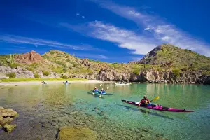 Sea Kayak Prints: Mexico, Baja, Sea of Cortez. Sea Kayakers in Honeymoon Cove, Danzante Island. (MR)