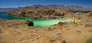Sea Kayak Prints: Mexico, Baja, Sea of Cortez. Trail above azure-colored Honeymoon Cove on Isla Danzante
