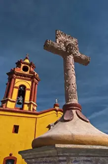 Crucifix Prints: Mexico, Bernal. View of Iglesia de San Sebastian Church and cross. Credit as: Nancy