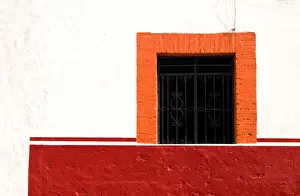 Cabo Prints: Mexico, Cabo San Lucas. Detail of colorful window with decorative wrought iron bars
