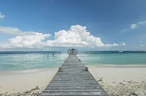 Images Dated 24th June 2021: Mexico, Cancun. Pier in the Ocean
