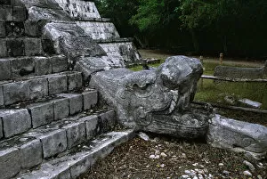 Mexico, Chichen Itza, Stone snake head