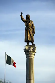 Mexico, Chihuahua. Bronze statue in historic downtown square