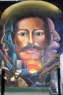 Chihuahua Prints: Mexico, Chihuahua. Pancho Villa home, wall mural. THIS IMAGE HAS SOME RESTRICTIONS