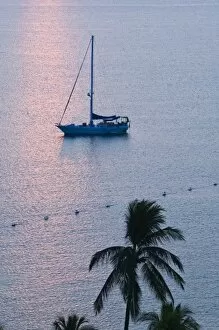 Images Dated 8th December 2006: Mexico, Colima, Manzanillo. Manzanillo Bay / Sailboat at Sunrise