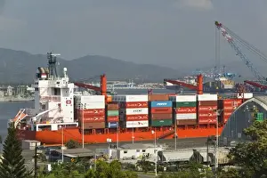 Manzanillo Prints: Mexico, Colima, Manzanillo. Manzanillo Container Cargo Port