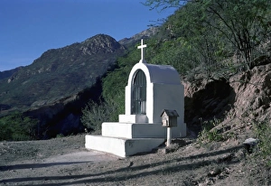 Images Dated 28th August 2012: Mexico, Copper Canyon, Batopilas. Small votive shrine in the mountains of Copper Canyon