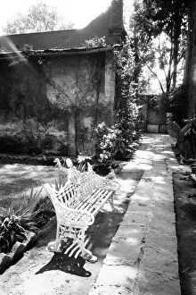 Black and White Collection: MEXICO, D.F. Mexico City, COYOACAN: Bench at the Museo Leon Trotsky