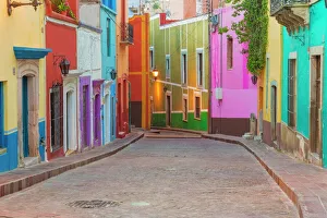 Aqua Prints: Mexico, Guanajuato. Colorful street scene