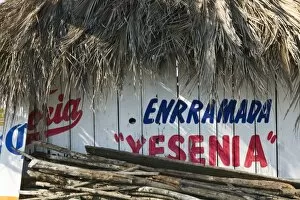 Mexico, Guerrero, Barra de Potosi. Beach Cantina Sign