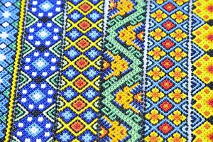 Jewelry Prints: Mexico, Jalisco. Colorful beaded bracelets sold by street vendors