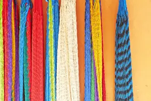 Fabric Prints: Mexico, Jalisco. Colorful hammocks sold by street vendors