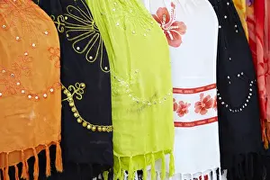 Fabric Prints: Mexico, Jalisco. Colorful scarves sold by street vendors