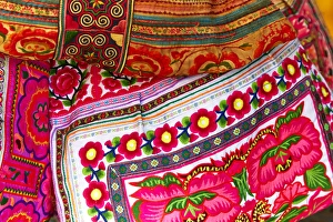 Fabric Prints: Mexico, Jalisco. Textiles for sale at street market