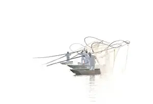 High Key Prints: Mexico, Lake Pazcuaro. Butterly fisherman casting nets