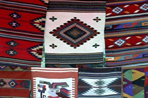 Images Dated 7th March 2005: Mexico, Oaxaca. Hand woven blankets for sale in the market