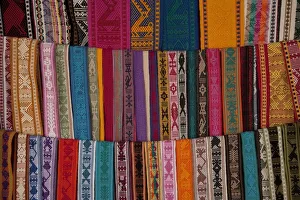 Images Dated 30th October 2009: Mexico, Oaxaca Province, Oaxaca, woven belts on display at market
