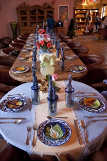 Images Dated 4th November 2009: Mexico, Oaxaca Province, Oaxaca, long dining table, set for dinner after cooking class