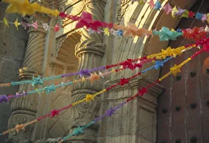 Party Prints: Mexico, Oaxaca, Templo de San Felipe de Neri decorated, garlands for Dia de la Revolucion