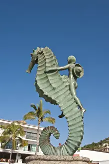 Mexico, Puerto Vallarta. Caballeo del Mar (The Seahorse) sculpture on the Malecon