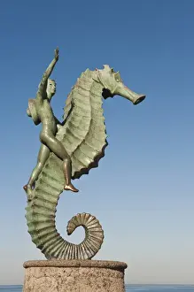 Mexico, Puerto Vallarta. Caballeo del Mar (The Seahorse) sculpture on the Malecon