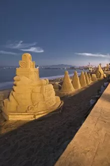 Mexico, Puerto Vallarta. Holiday sand sculpures along the Malecon
