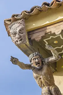 Mexico, San Miguel de Allende. Gargoyle on building eave