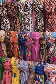 Guanajuato Prints: Mexico, San Miguel de Allende. Retail display of scarfs