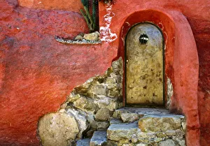 Cactus Prints: Mexico, San Miguel de Allende. Weathered house door and exterior