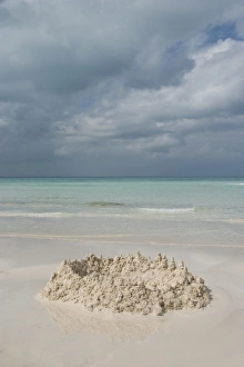 Isla Mujeres Prints: Mexico, Yucatan, Isla Mujeres (Island of Women), sand castle on beach and Caribbean Sea