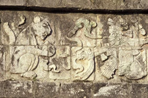 Mexico, Yucatan. Stone decorations; Chichen Itza ruins, Maya Civilization, 7th-13th