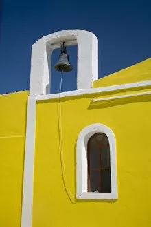 Mexico, Yucatan, Telchac. Small yellow chapel, San Diego de al Cala, in the town of Puerto Telchac