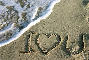 Miami, Florida, USA. I love you written in the sand