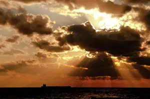 Roman Prints: Middle East, Israel, sunset over the ocean off the historic city of Caesarea