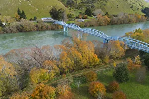 Central Otago Prints: Millers Flat Bridge, Clutha River and autumn trees, Central Otago, South Island