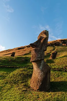 Rano Raraku Prints: Moai statue at Rano Raraku. Rapa Nui, Easter island, Chile