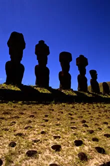 Images Dated 22nd February 2006: Moai Statues at Ahu Nau Nau Platform in Easter Island during Tapati Festival Rapa Nui