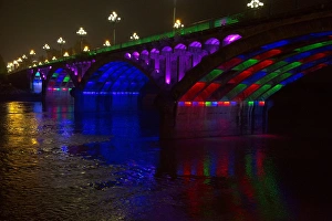 Images Dated 14th May 2014: Modern bridge lighting at night in multi colors, Huangshan, China