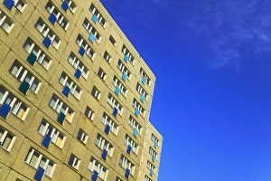 Office Building Prints: Modern building with blue sky, Warsaw, Poland