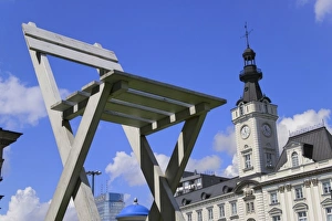 Historical Building Prints: Modern sculpture with historical building, Warsaw, Poland